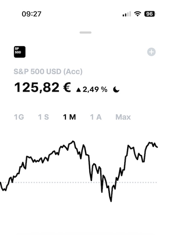 Schermata dell'app Trade Republic con un ETF S&P 500 ad accumulo